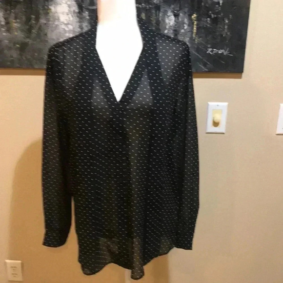 Banana Republic Long Sleeve Polka Dot Sheer Button Front Blouse Neck Tie-Size S - Picture 5 of 7